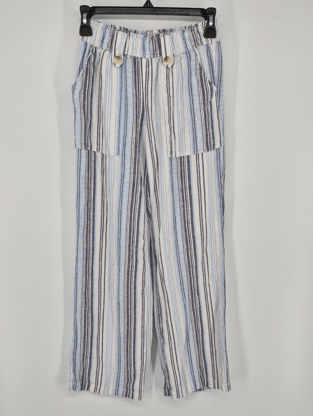 SO Linen-Blend Striped Wide Leg Pants, Blue and White Women Junior Size XS